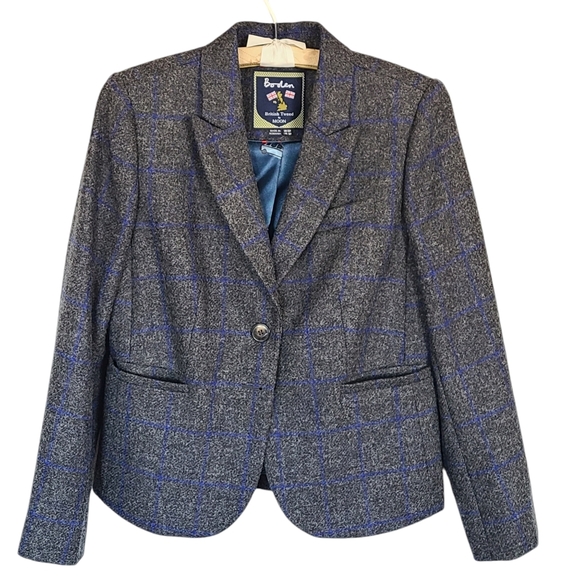 Manteau veste blazer BODEN gris chevrons 100% laine BRITISH MOON TWEED